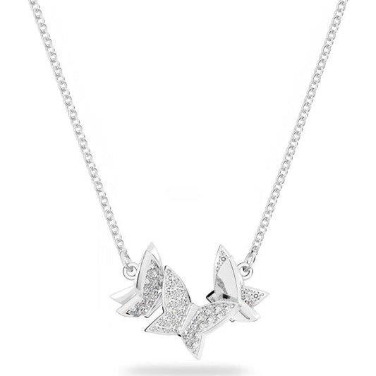 Lilia necklace, Butterfly, White, Rhodium plated