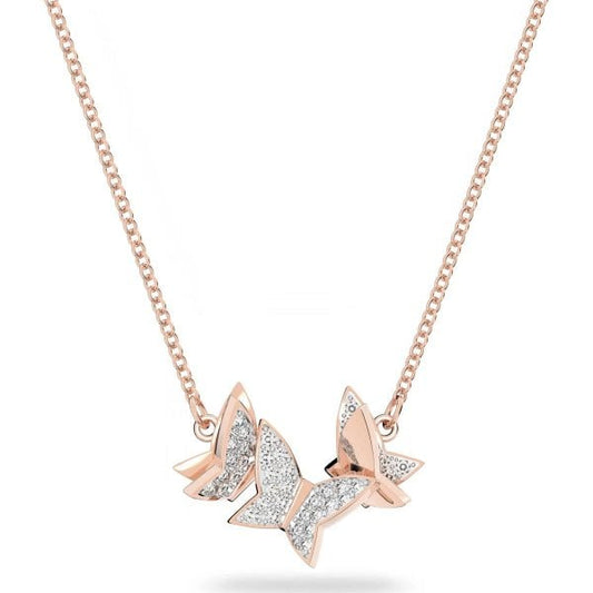 Lilia necklace, Butterfly, White, Rose-gold tone p
