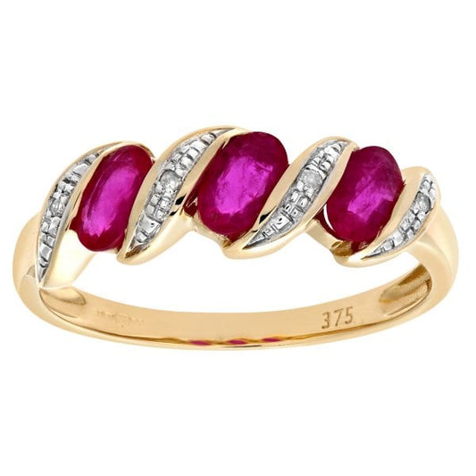 0.02ct Diamond, Ruby, Yellow Gold Ring - size P