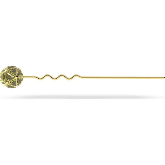 Hair pin, Green, Gold-tone plated