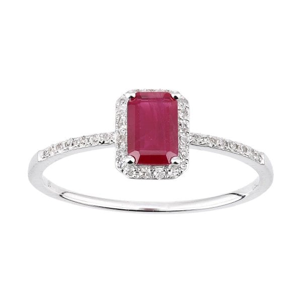 0.10ct Diamond, Ruby, 18ct White Gold Ring