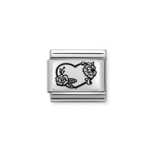 Silver Heart Flowers Charm