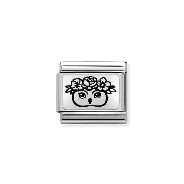 Silver Owl Flowers Charm