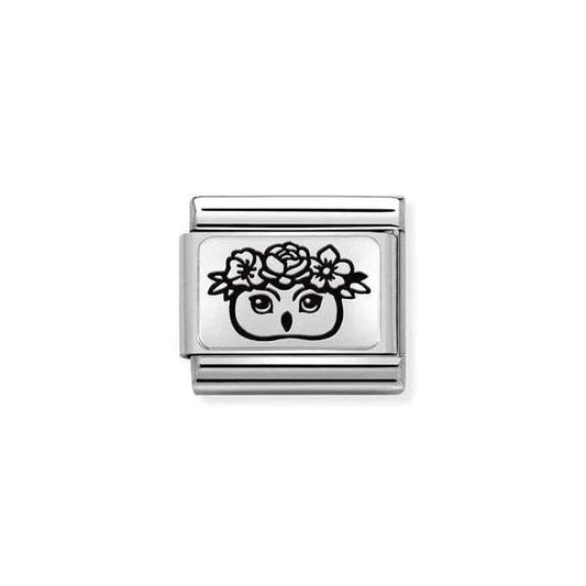 Silver Owl Flowers Charm