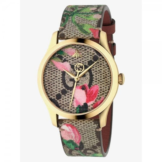G-Timeless Pink Blooms Gold PVD Ladies Watch