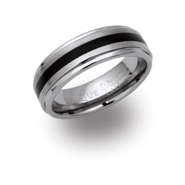 Tungsten Carbide Ring, Black Resin - Size 68 Gents