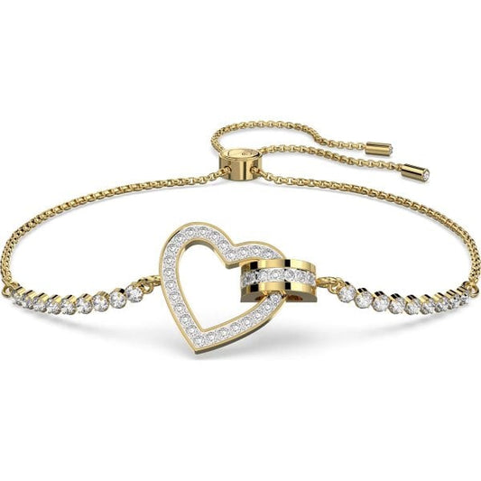 Lovely bracelet, Heart, White, Gold-tone plated