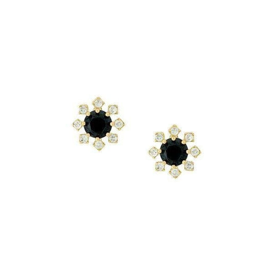 9ct Yellow Gold Black & White CZ Daisy Studs