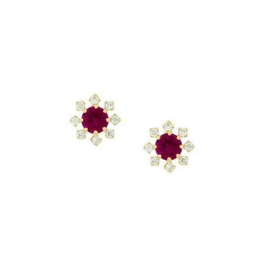 9ct Yellow Gold Studs - Red and White CZ