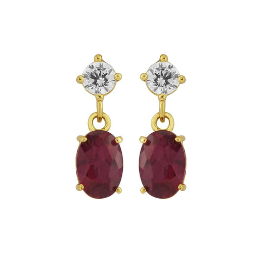 9ct Yellow Gold Studs - White CZ & Red CZ
