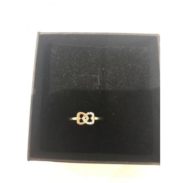 9ct Double Heart CZ Ring - Size M