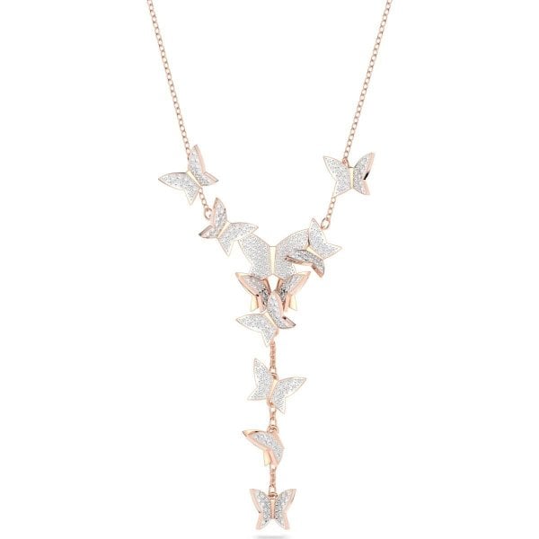 Lilia Y necklace, Butterfly, White, Rose gold-tone