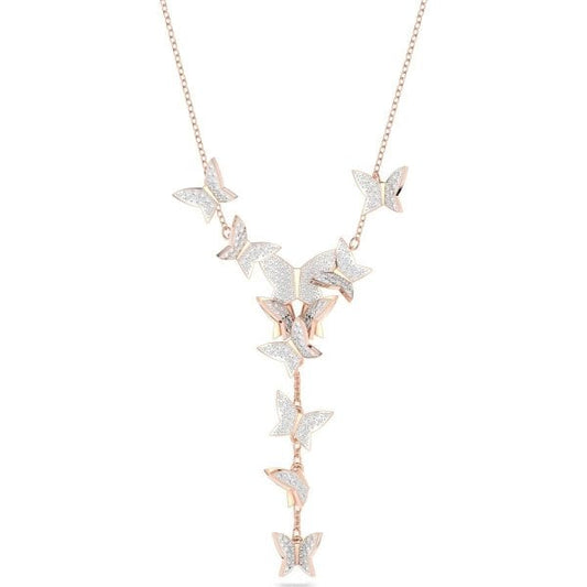Lilia Y necklace, Butterfly, White, Rose gold-tone