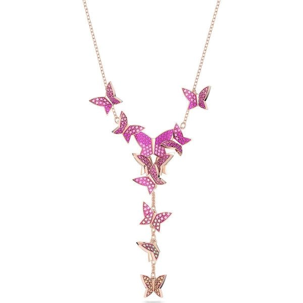 Lilia Y necklace, Butterfly, Pink, Rose gold-tone