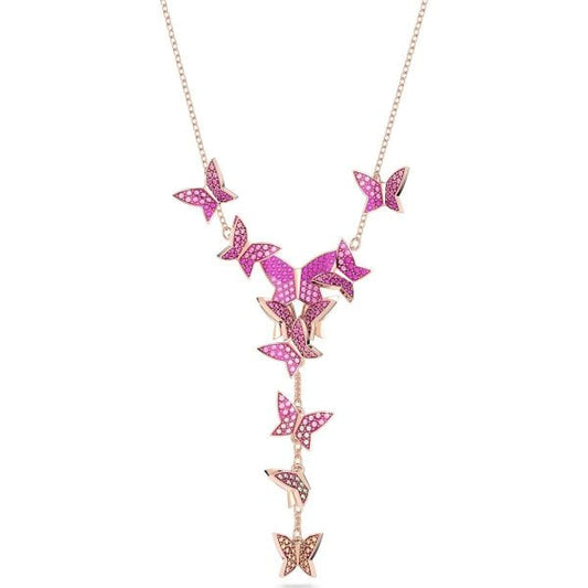 Lilia Y necklace, Butterfly, Pink, Rose gold-tone