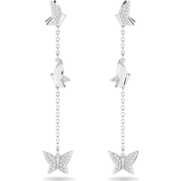 Lilia drop earrings, Butterfly, Long, White