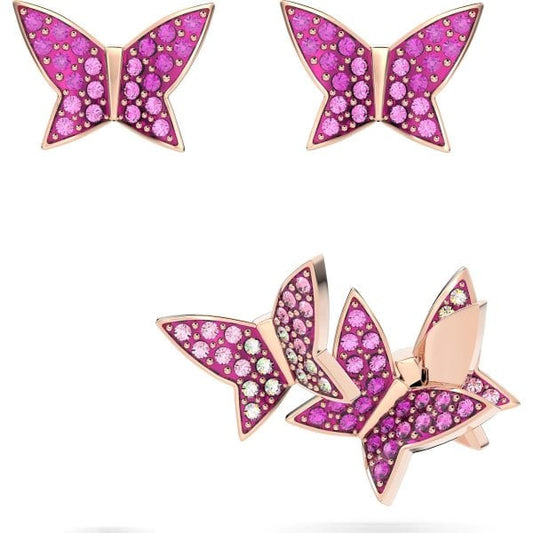 Lilia stud earrings, Set (3), Butterfly, Pink