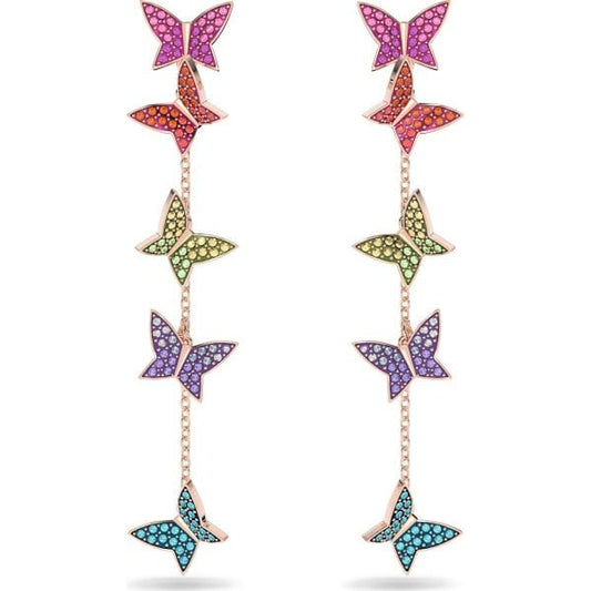 Lilia drop earrings, Butterfly, Long, Multicolored