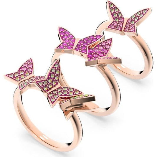 Lilia ring, Set (3), Butterfly, Pink, Rose