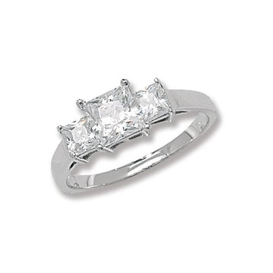 SILVER LADIES' PRINCESS CUT CZ RING - SIZE K