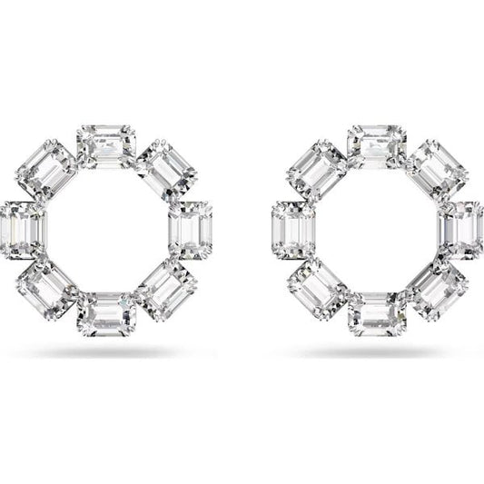 Millenia hoop earrings, Circle, Octagon cut, White