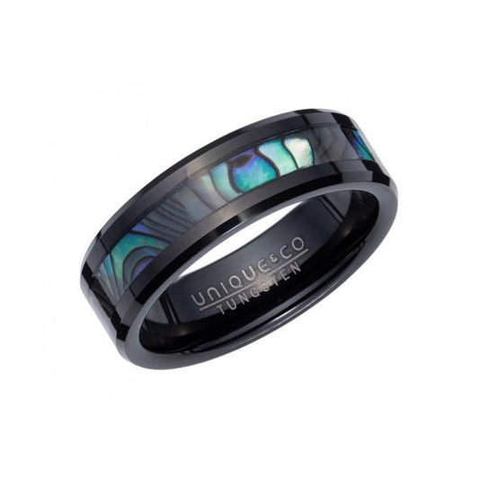TUNGSTEN 7MM BLACK & ABALONE SHELL