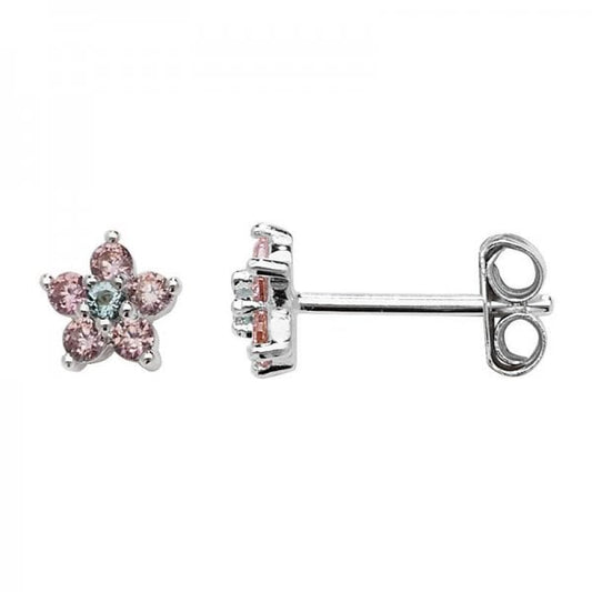 Pink CZ Flower Stud Earrings