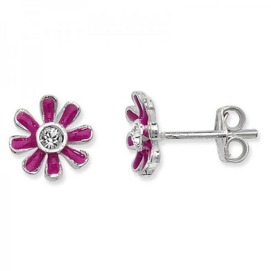 CZ Detail purple Flower Stud Earrings
