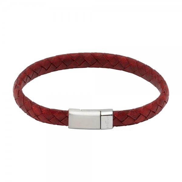 Antique Red Leather Bracelet with Steel Magnetic