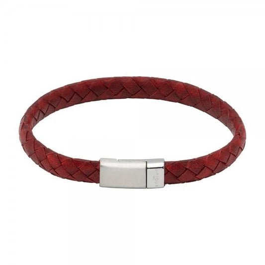 Antique Red Leather Bracelet with Steel Magnetic