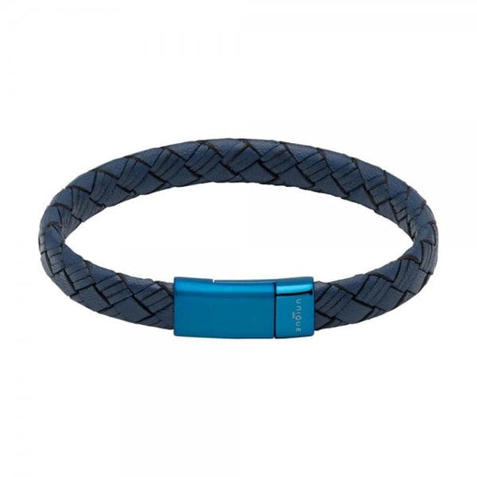 Navy Leather Bracelet with Blue Steel Magnetic