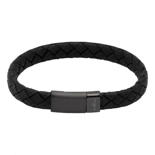 UNIQUE & CO MENS WIDE BLACK LEATHER BRACELET