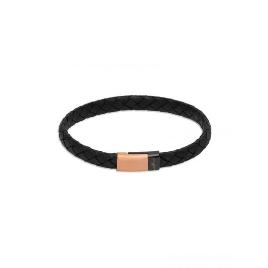 BLACK LEATHER BRACELET WITH ROSE GOLD
