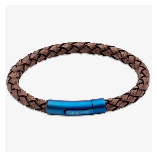 Moro Brown Leather & Blue IP Steel Clasp 21cm