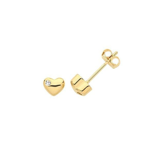 9ct Yellow Gold Heart CZ Stud Earrings