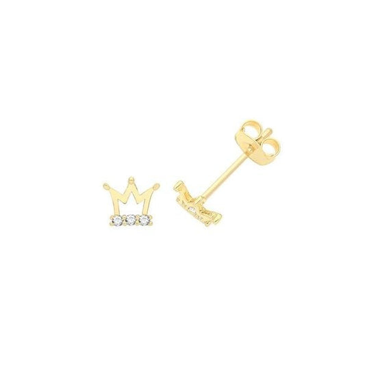 9ct Yellow Gold Crown Stud Earrings