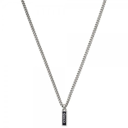 GUCCI TAG SILVER NECKLACE WITH ENAMEL PENDANT