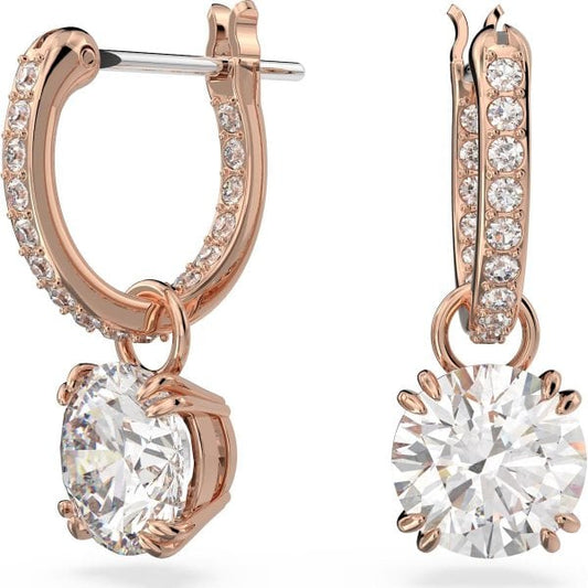 Constella drop earrings, Round cut, White, Rose