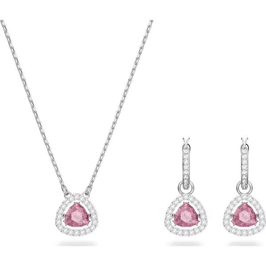 Millenia set, Trilliant cut, Pink, Rhodium plated