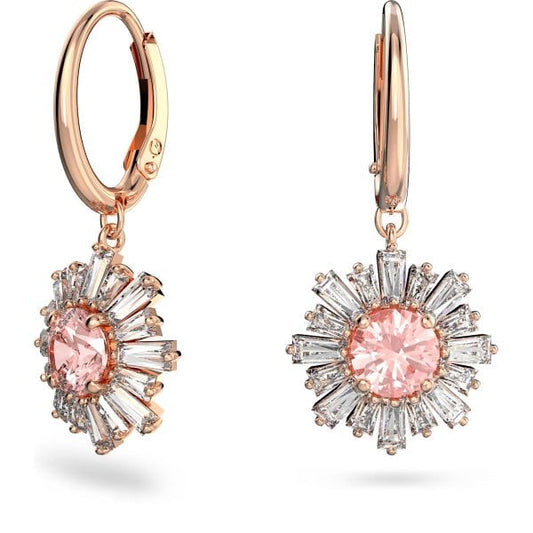 Sunshine hoop earrings, Pink, Rose gold-tone