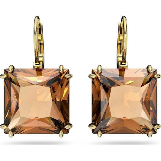 Millenia drop earrings, Square cut, Brown, Gold
