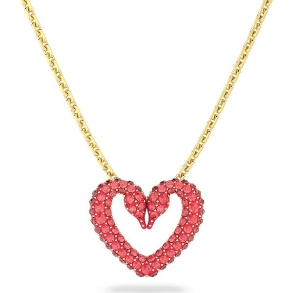 Una pendant, Heart, Extra small, Red, Gold-tone