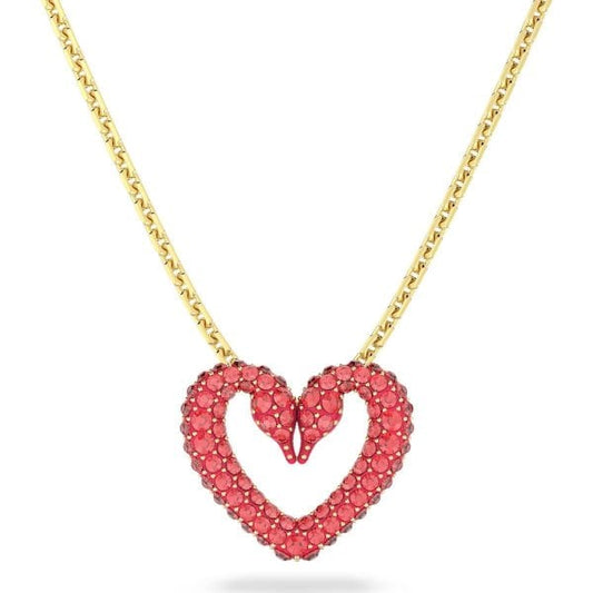 Una pendant, Heart, Extra small, Red, Gold-tone