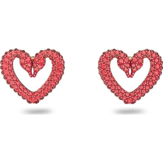 Una stud earrings, Heart, Extra small, Red, Gold