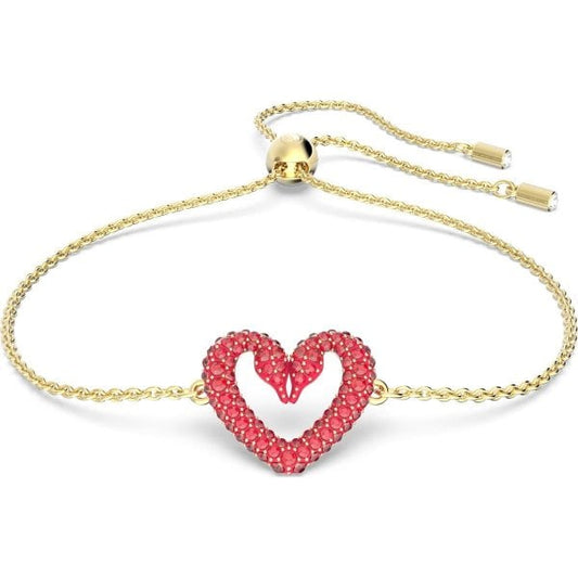 Una bracelet, Heart, Small, Red, Gold-tone plated