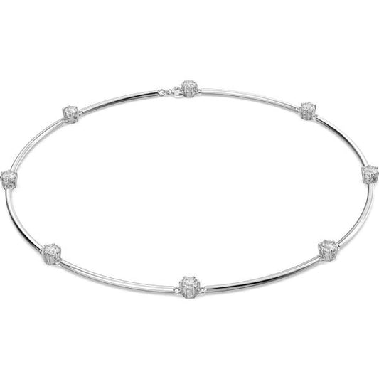 Constella necklace, Round cut, White, Rhodium