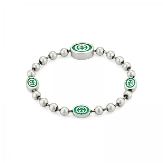 Interlocking G Boule Bracelet Silver & Green- 17cm