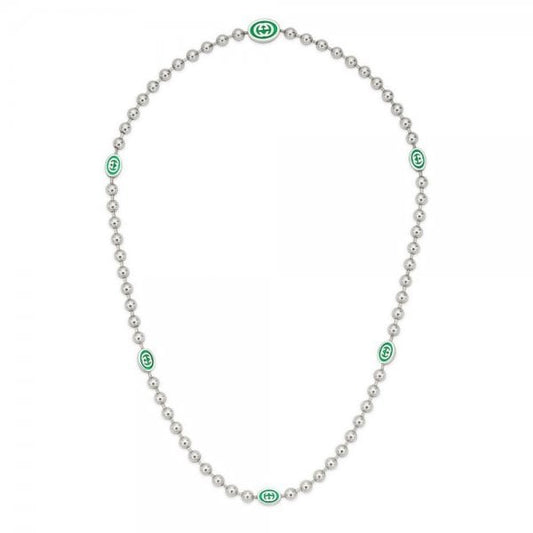 Interlocking G Necklace 50cm Boule- Silver & Green