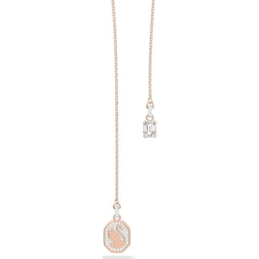 Signum Y necklace, Swan, White, Rose gold-tone