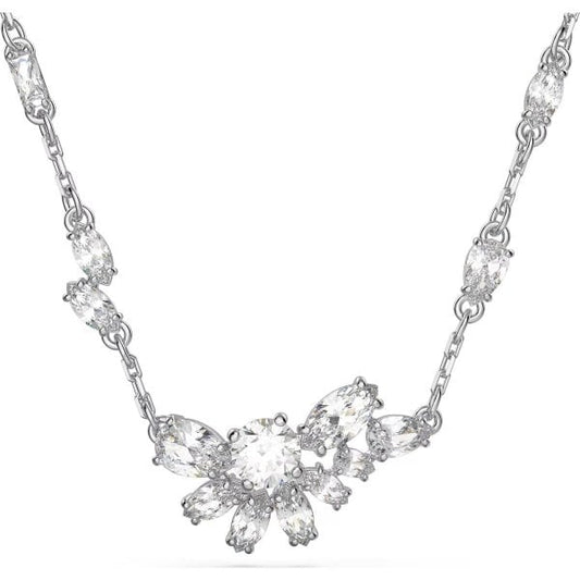 Gema pendant, Flower, White, Rhodium plated